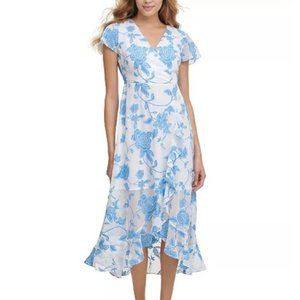 Embroidered Wrap Midi Dress